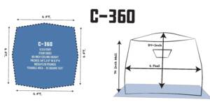 Clam C-360 2-3 Person 6'x6' Portable Hub Ice Fishing Shelter • 114474