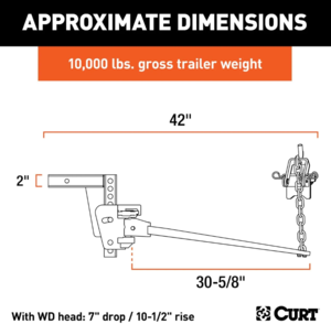 Curt Deep Drop Trunnion Bar Weight Distribution Hitch, 8K - 10K lbs, 30-5/8