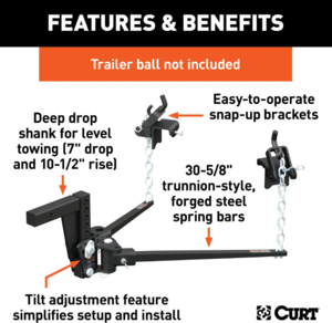 Curt Deep Drop Trunnion Bar Weight Distribution Hitch, 8K - 10K lbs, 30-5/8