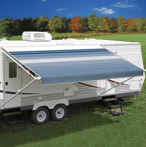 Carefree RV Awning Vinyl Fabric 17' - Ocean Blue Dune Stripe With White Weatherguard • JU178E00