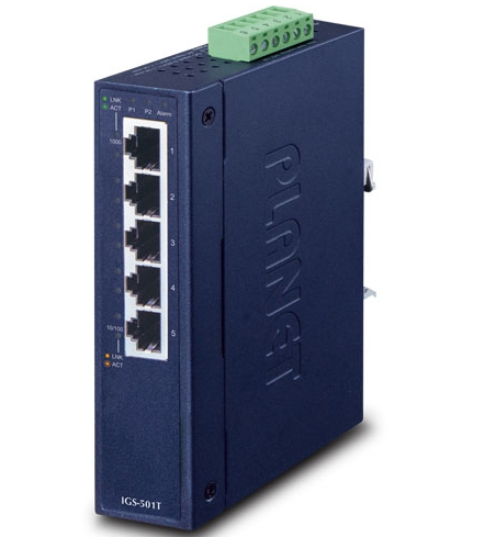 Planet 5-Port 10/100/1000T Industrial Gigabit Ethernet Switch  • IGS-501T