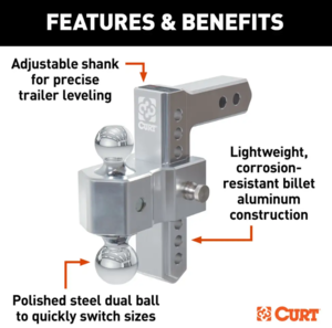 Curt AlumaLite Adjustable Aluminum Hitch with Dual Ball, 7-1/2