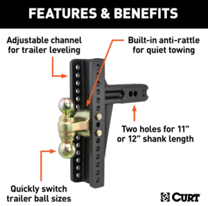 Curt Adjustable Channel Mount, Dual Ball, 2-1/2