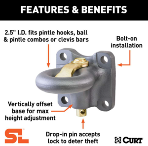 Curt SecureLatch Flush-Mount Lunette Ring, 60,000lb, 2-1/2