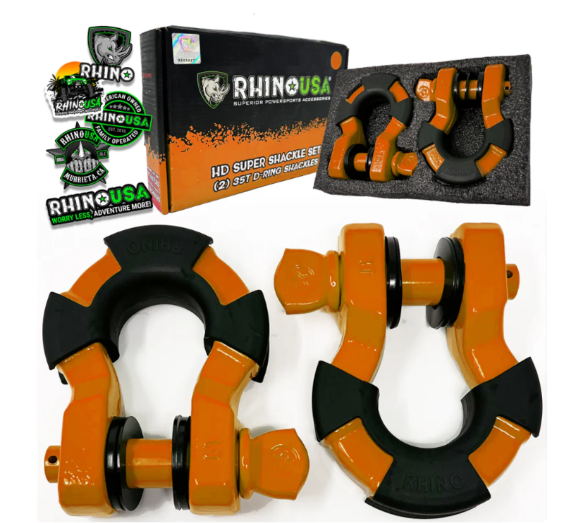 Rhino USA 8-Ton Super Shackles w/ Isolators, Orange  • SUPERSHACK-ORG