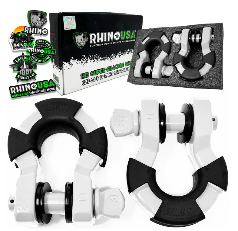 Rhino USA 8-Ton Super Shackles w/ Isolators, White  • SUPERSHACK-WHT