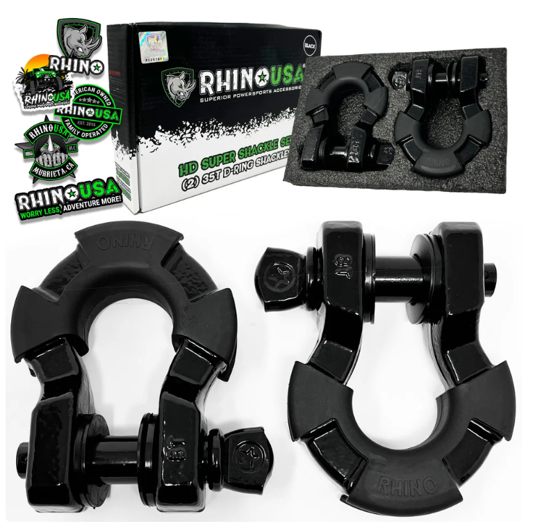 Rhino USA 8-Ton Super Shackles w/ Isolators, Black  • SUPERSHACK-BLK