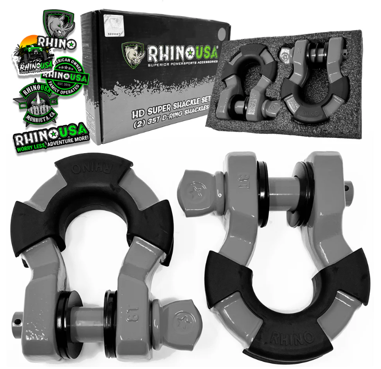 Rhino USA 8-Ton Super Shackles w/ Isolators, Gray  • SUPERSHACK-GRY