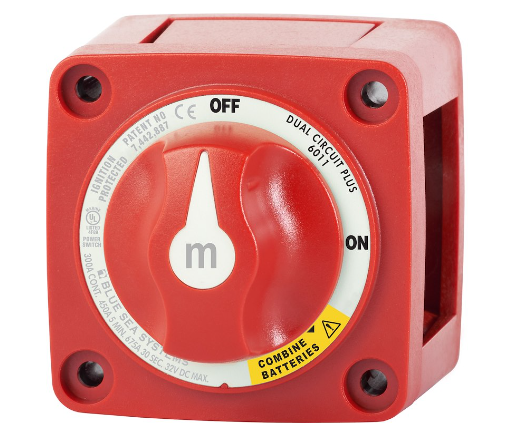 Blue Sea  M-Series Mini Plus 32 V DC 300 A 3-Position Red Tinned Copper 2-Circuit Battery Switch  • 6011-BSS