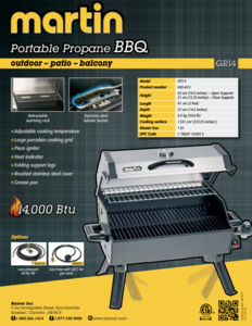 Martin Tabletop Portable Gas Grill, 14,000 BTU  • 665-815