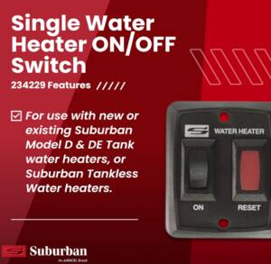 Suburban Water Heater Switch w/ Plate, Black  • 234229
