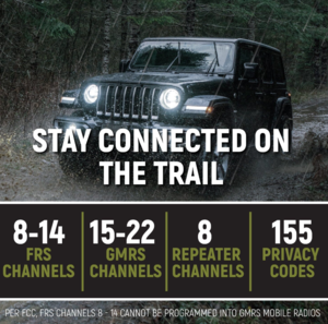 Rugged Radios Jeep Wrangler JL, JLU, and Gladiator JT Two-Way GMRS Mobile Radio Kit  • JP1-GMR45