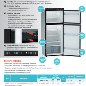 Norcold 12V DC 10 Cu. Ft. Refrigerator, Left Hand Swing, Stainless Steel  • N10DCSSL