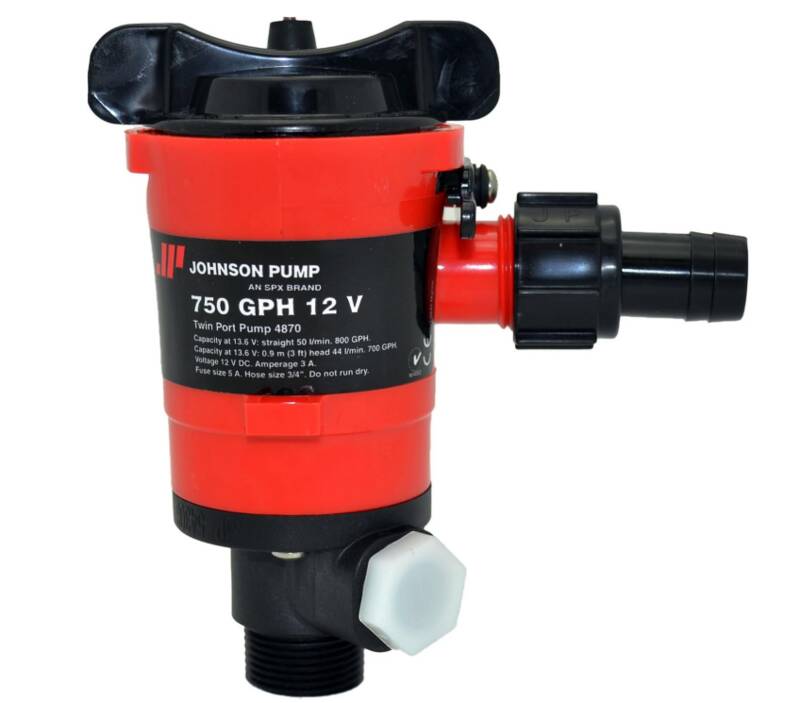 Johnson Pump 12V 750 GPH Electric Twin Port Livewell Impeller Aerator Pump • 48703