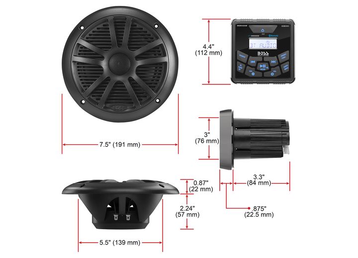 BOSS Weatherproof Marine Gauge Receiver and 6.5