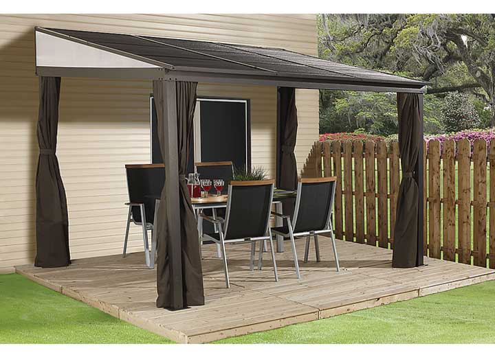 Sojag Portland Wall-Mounted Hardtop Gazebo, 10 ft. x 12 ft. Dark Brown  • 500-9165470