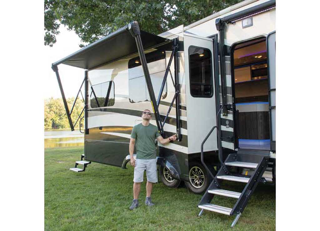 Lippert 18'W x 8'Ext. Black Fade One-Piece Replacement Vinyl Fabric for RV Patio Awnings • V000334415
