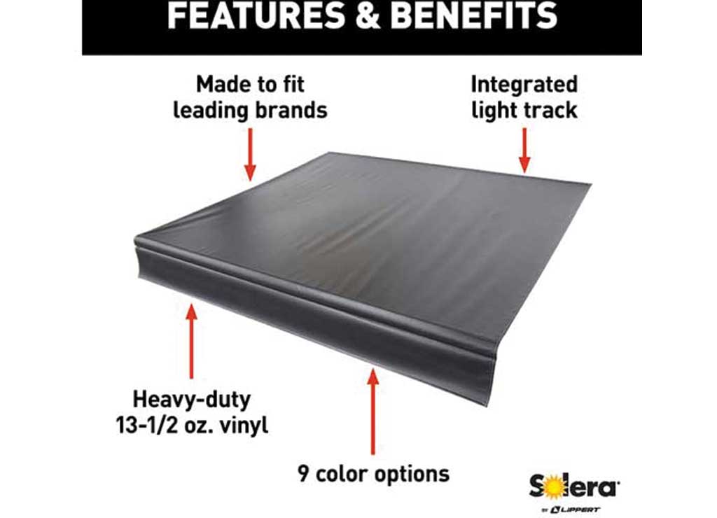 Lippert Solera Universal Vinyl Replacement Fabric for 19' RV Awning - Solid Black  • V000334430