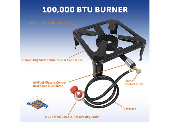 Flame King 120,000 BTU, 0-20 PSI, Turkey Fryer Single Propane Burner Bayou Cooker • FK-4P-01E