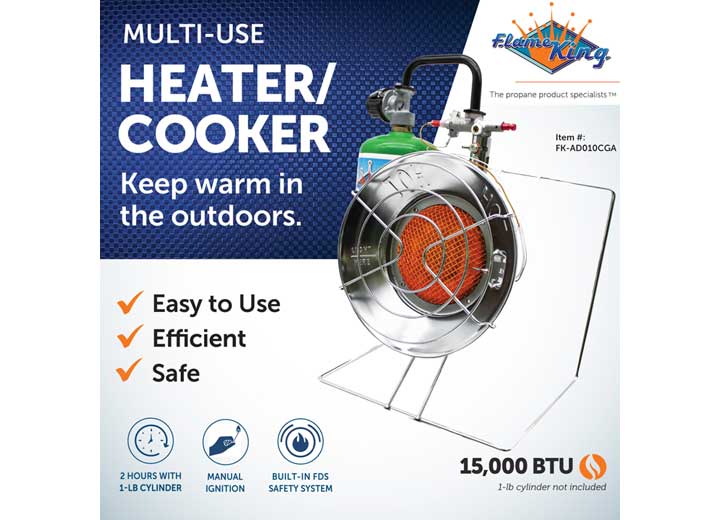 Flame King 15,000 BTU Multi-Use Portable Propane Heater/Cooker  • FK-AD010CGA