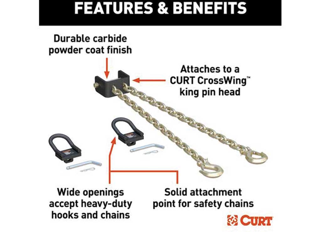 Curt CrossWing 5th Wheel Safety Chain Assembly with Rail Anchors • 16612