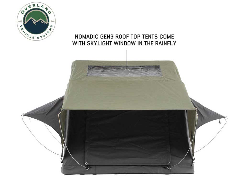 Overland Vehicle Systems HD Nomadic 3 Extended Soft Shell Roof Top Tent, Grey Body & Green Rainfly  • 18339936