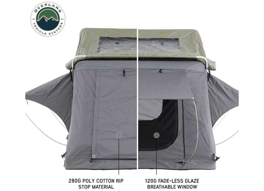 Overland Vehicle Systems HD Nomadic 3 Extended Soft Shell Roof Top Tent, Grey Body & Green Rainfly  • 18339936