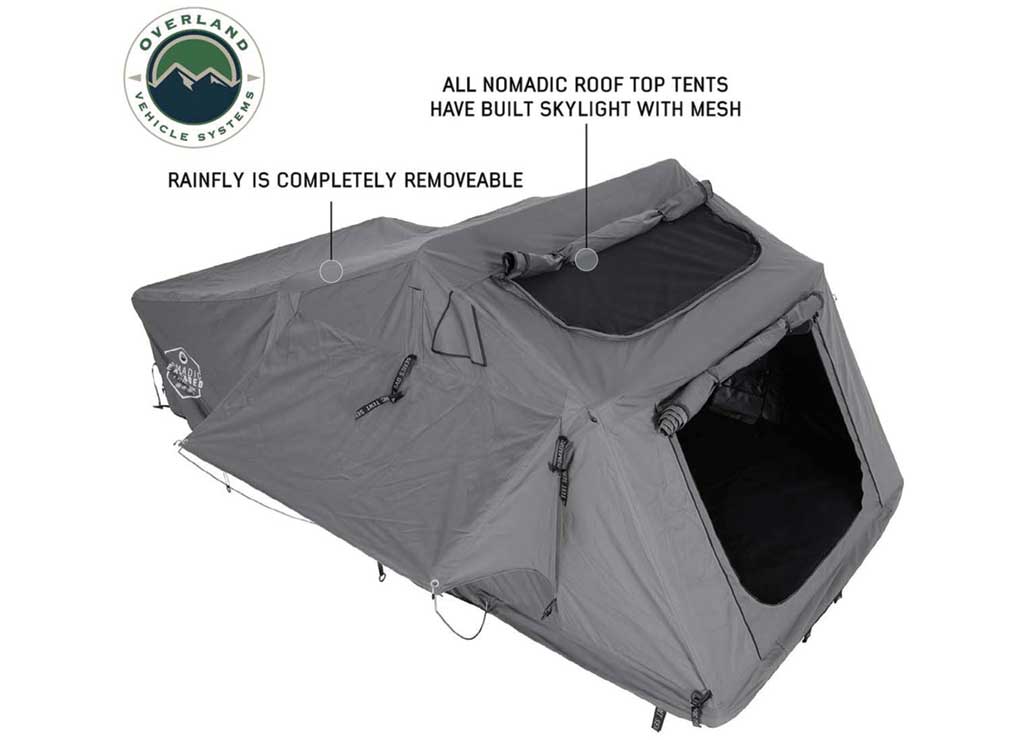 Overland Vehicle Systems HD Nomadic 3 Extended Soft Shell Roof Top Tent, Grey Body & Green Rainfly  • 18339936