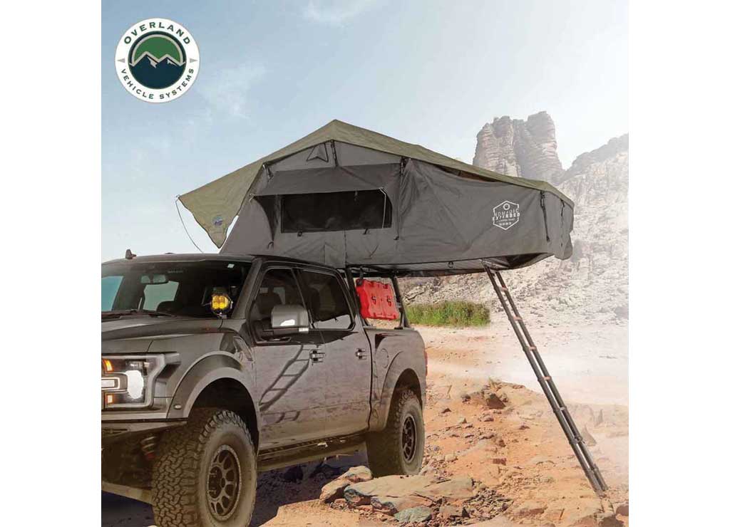 Overland Vehicle Systems HD Nomadic 3 Extended Soft Shell Roof Top Tent, Grey Body & Green Rainfly  • 18339936