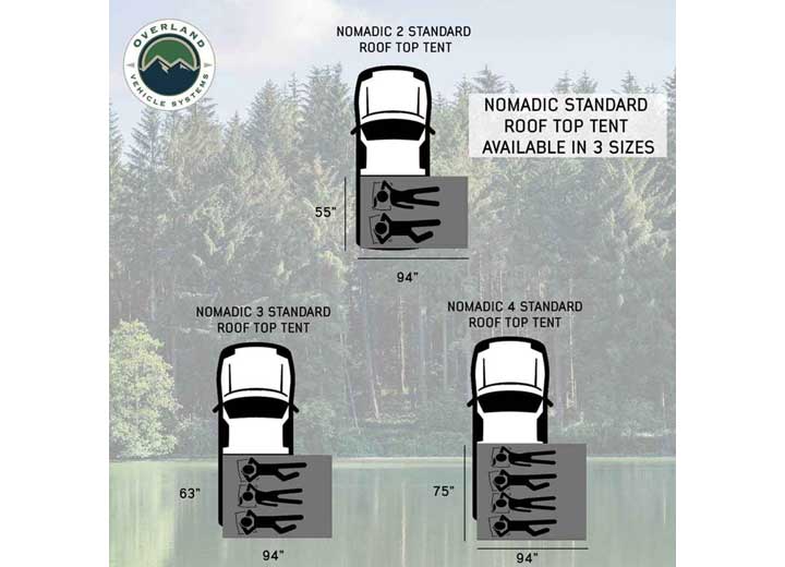 Overland Vehicle Systems HD Nomadic 2 Standard Soft Shell Roof Top Tent, Grey Body & Green Rainfly  • 18429936
