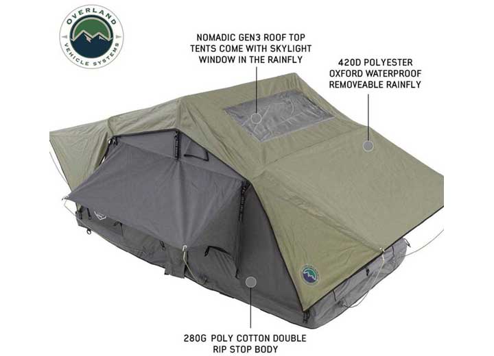 Overland Vehicle Systems HD Nomadic 2 Standard Soft Shell Roof Top Tent, Grey Body & Green Rainfly  • 18429936