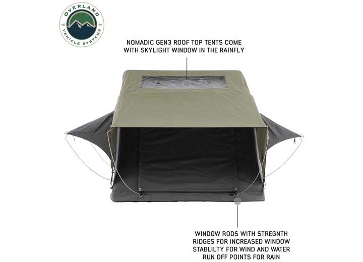 Overland Vehicle Systems HD Nomadic 2 Standard Soft Shell Roof Top Tent, Grey Body & Green Rainfly  • 18429936