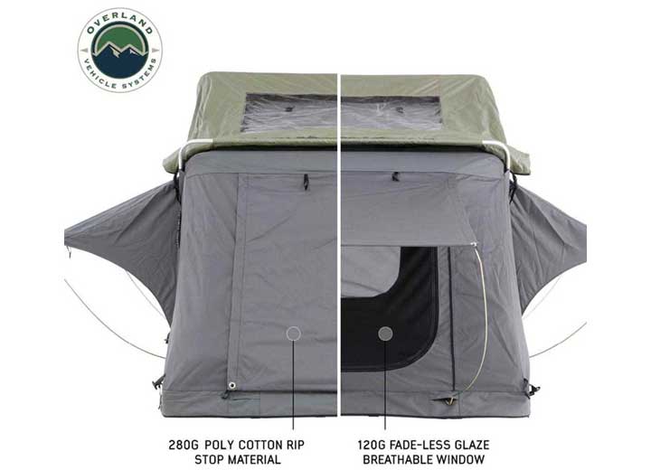 Overland Vehicle Systems HD Nomadic 2 Standard Soft Shell Roof Top Tent, Grey Body & Green Rainfly  • 18429936