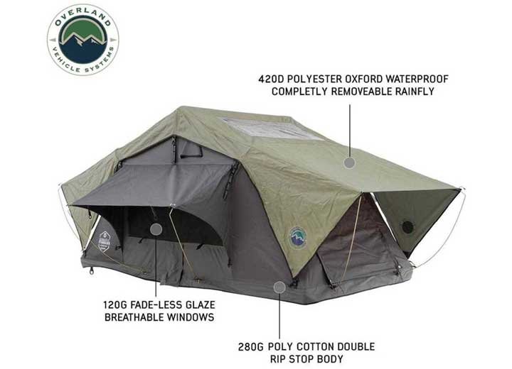 Overland Vehicle Systems HD Nomadic 2 Standard Soft Shell Roof Top Tent, Grey Body & Green Rainfly  • 18429936