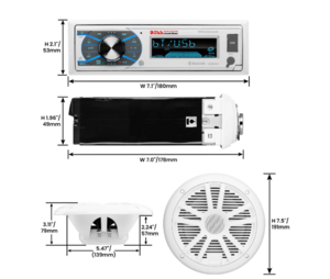 BOSS AM/FM/MP3/USB Bluetooth Receiver Package w/Four 6.5