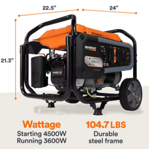 Generac GP3600 4500/3600-Watt Gasoline Powered Recoil Start Portable Generator with COSense • 7721