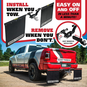 Rock Tamers Mudflap System, Matte Black w/ SS Trim Plates for 2.5