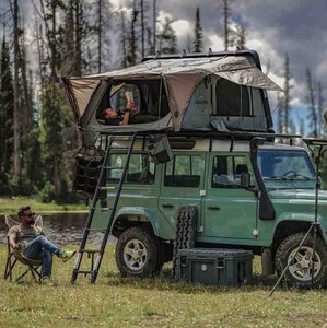 Overland Vehicle Systems HD Bushveld II Cantilever Hard Shell Roof Top Tent Grey Body & Tan Rainfly  • 18189901