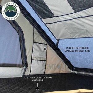 Overland Vehicle Systems LD TMON Clamshell Aluminum Hard Shell Roof Top Tent - 2 Person Capacity, Tan Body & Green Rainfly  • 18119935